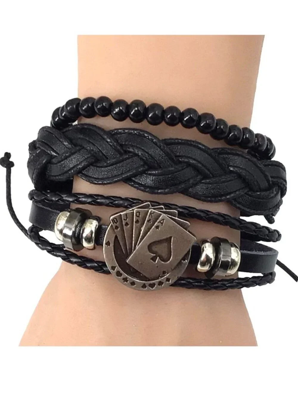 Poker Theme Mens Bracelet Stack Slider Stretch Leather New